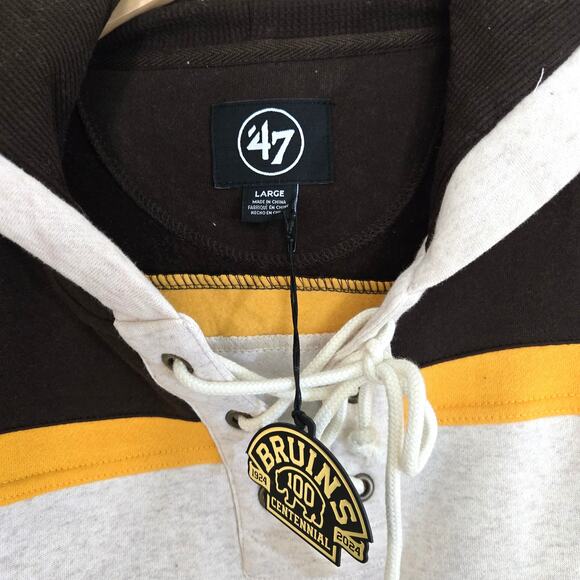 New Boston Bruins '47 Brand Centennial Early Years Script Lacer Hoodie Size L - Picture 12 of 13